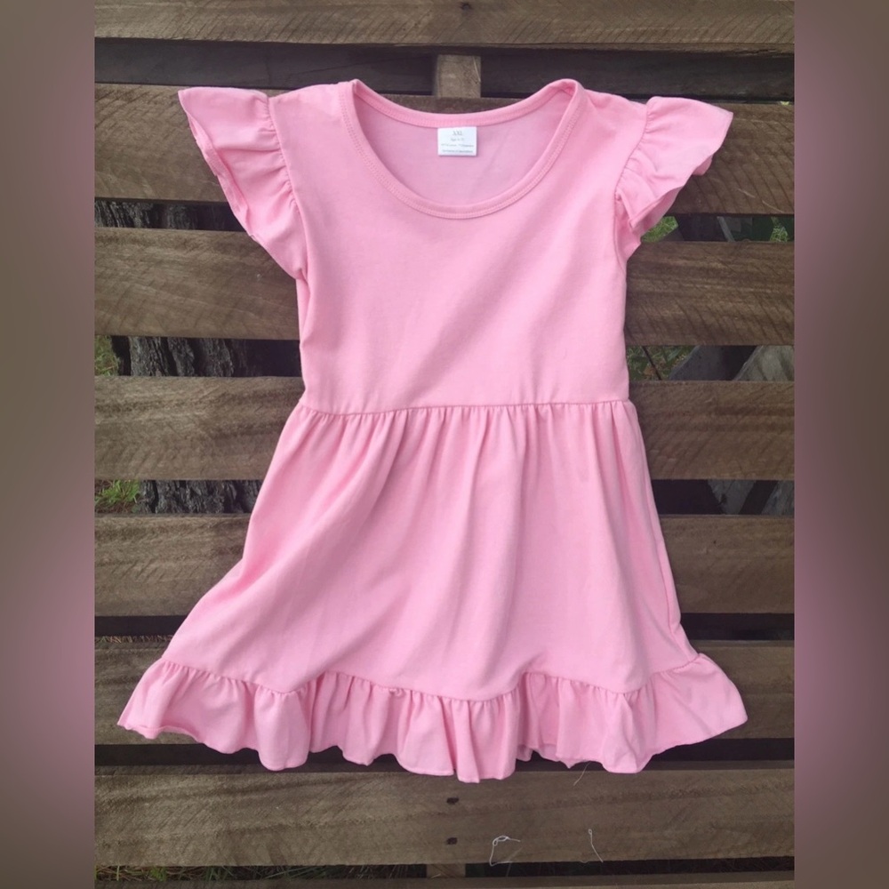 Girls Pink Ruffle Short Sleeve Dress
